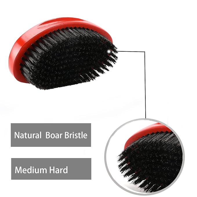 360 Curved Wave Brush - Medium Hard Palm Brush with Beech Wood and Boar Bristles for Men's Hair Styling and Beard Grooming (Red) | Beech Mix Nature Boar Bristle Hair Brush for Men's Styling and Beard Grooming (Red)
