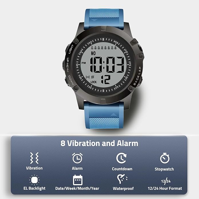 TICCI Vibrating Alarm Watch for Elderly Seniors, Men Unisex 8 Medication Aids Pill Reminder with Big Digits, Waterproof, Vibra Alert