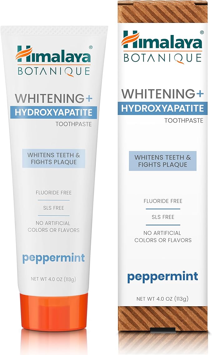 Himalaya Botanique Whitening + Hydroxyapatite Toothpaste, Peppermint - Nano Hydroxyapatite to Support Remineralization and Restore Enamel, Appropriate for Sensitive Teeth - Vegan, Gluten Free, 4 oz