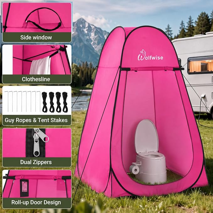 WolfWise Pop Up Shower Tent for Camping Essentials, Compact & Lightweight | Portable Instant Changing Tent with Window & Carry Bag, Privacy Dressing Room Bathroom for Outdoor, 6'3"/6'11" H