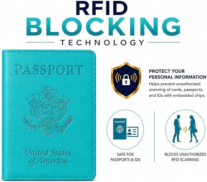 Ciana Passport Holder for Travel, RFID Passport Wallet, Leather Passport Cover & Card Holder for Men & Women, Slim Travel Wallet, Passport Case (Turquoise)