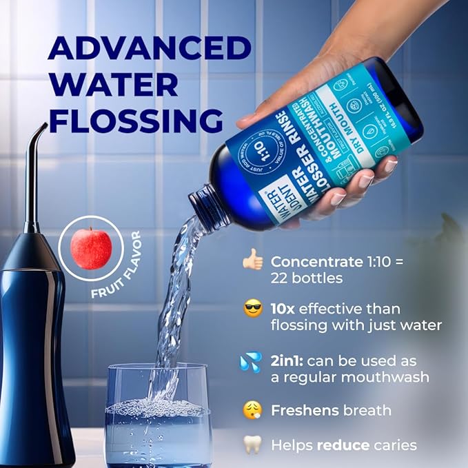 Concentrated Irrigant, Dry Mouth | Add to Water Flossers | Mild Mint & Fruit Flavor |1:10 = 186 fl.oz | Alcohol Free, Fluoride Free. Made in USA (PACK OF 2)
