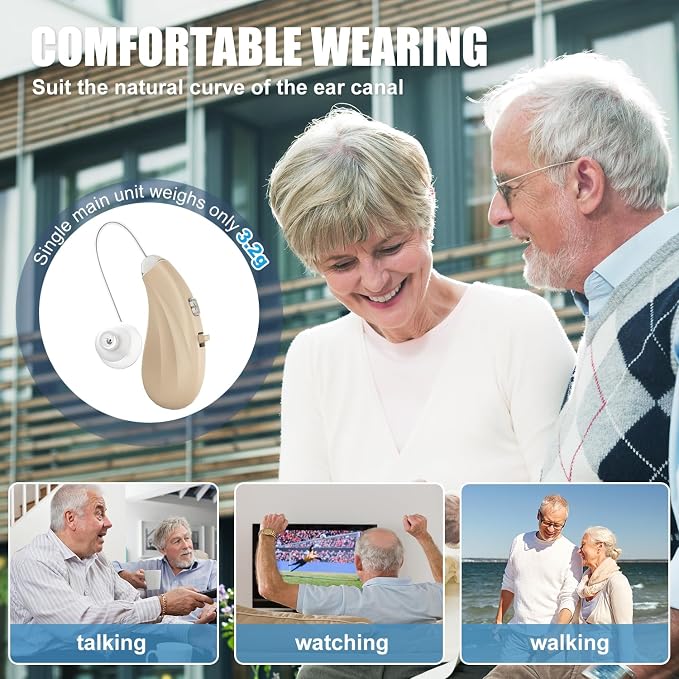 Flaygo Hearing Aids for Seniors,Hearing Aids for People with Hearing Loss, Sound Quality Restoration, Intelligent Noise Reduction, Standby 80h, One-Button Operation, Comfortable Wearing,Beige