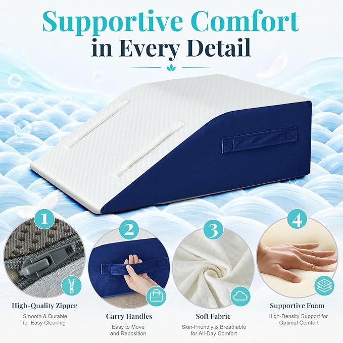 Yojoker Leg Elevation Pillow Blood Circulation, Memory Foam Wedge Pillow for Legs Swelling, Leg Elevation Pillows for After Surgery，Knee Wedge Pillow for Sleeping Back Hip Ankles Relief Navy