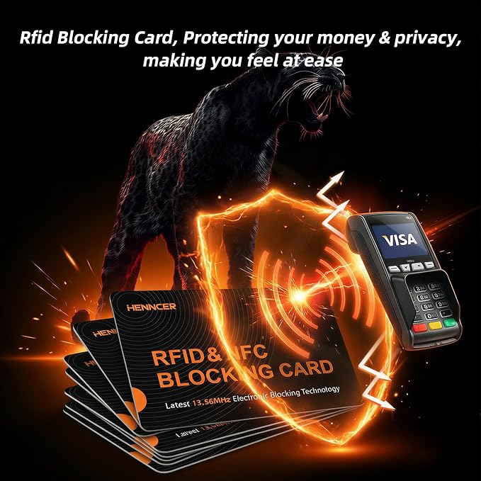 RFID Blocking Card, NFC Debit Credit Card Passport Protector, Entire Wallet Protection Blocker Set for Men & Women, Smart Slim Design Perfectly fits in Wallet and Purse (Blackorange, 6)