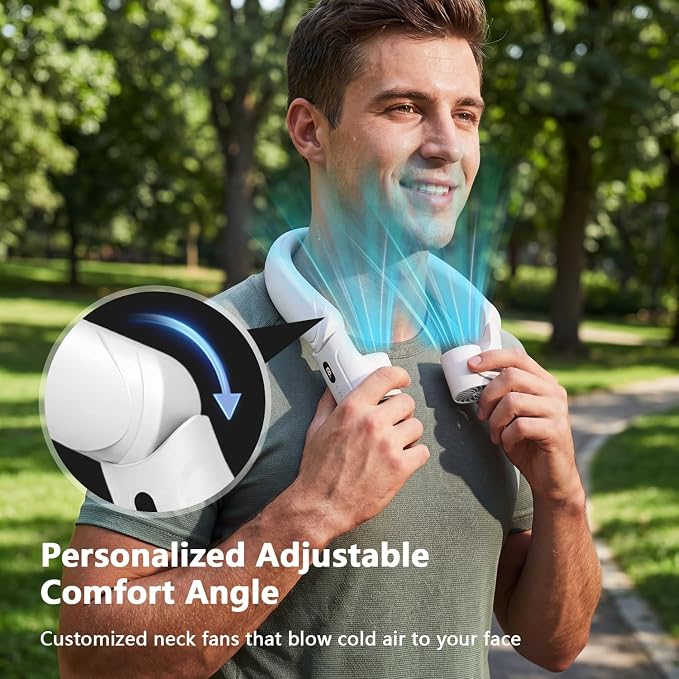Mavax ChillGo Portable Neck Fan - 8000mAh Personal Wearable Fan, 9000 RPM Direct-flow 4X Powerful 360° Airflow Cooling Fan, Max 16H, 4 Speeds, LED Display, Great Gifts for Men Women - 5th Gen White