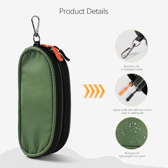 Double Eyeglasses Case Soft Portable Zipper Sunglasses Pouch with Keychain Clip for Men Women