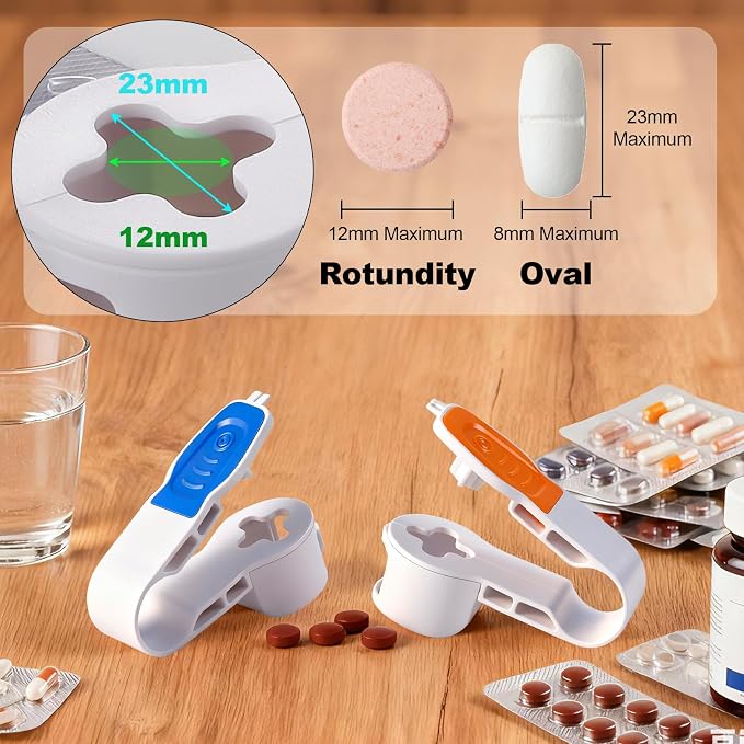 Pill Card Popper Portable Pill Popper Tool Pill Taker Remover Pill Splitter Pill Puncher Tool for Blister Packs Automatic Pill Dispenser A Tool for Assisting in the Removal of Pills(Blue and Orange)
