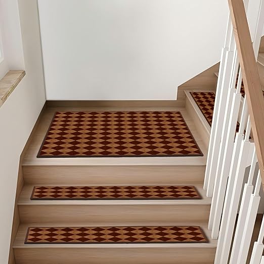 Non Slip Stair Treads for Wooden Steps, 15 Pack 8"x30" Washable Carpet | 8x30 in soft chenille polyester stair treads with reusable TPE backing for indoor wood stairs, dogs, kids, and seniors