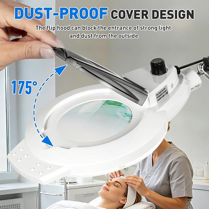KIRKAS 12X LED Magnifying Lamp with Clamp, 2,200 Lumens Dimmable Bright | 35in Adjust Swivel Arm Magnifying Glass with Light for Repair Reading Craft Needlework Workbench Magnifier Dust Cover White