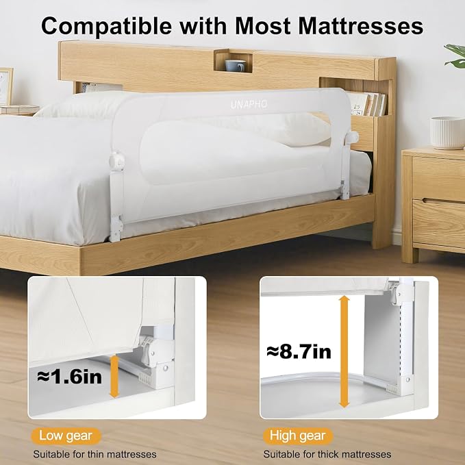 Bed Rail for Toddlers,Swing Down Kids Bed Rails Guard for Twin,Full,Queen,Bunk Size Bed,Extra Tall Child Bed Rail Guard with Reinforced Anchor Safety System,47" L x 31" H White