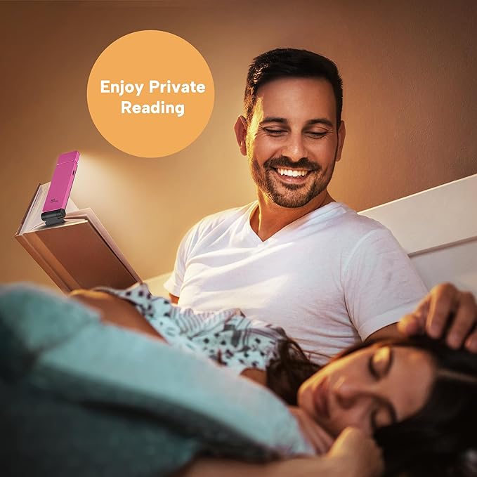 86lux Book Light, Rechargeable Reading Lights for Books in Bed, Ultralight Clip-on LED Bookmark Lamp with 3 Amber Colors & Stepless Dimming for Night Reading for Book Lovers, Kids, Hot Pink