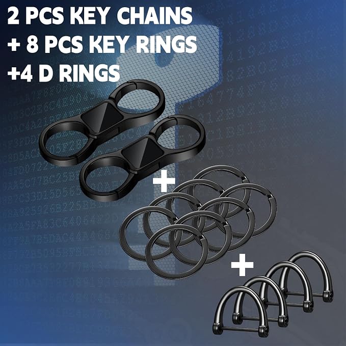 Yaocom 2 Pcs Keychain Quick Release Spring with 8 Stainless Key Rings and 4 D Rings Detachable Car Key Chain Spring Clip