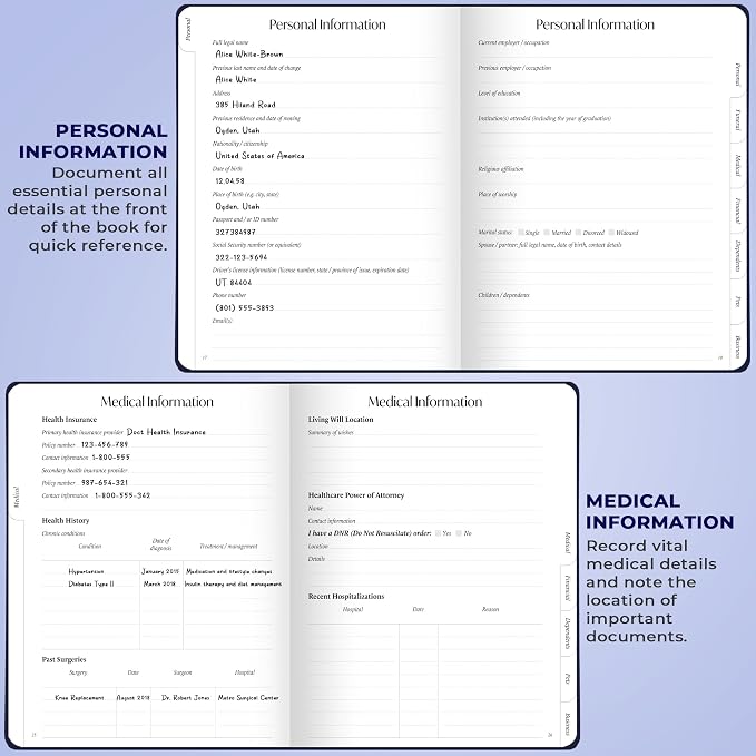 Skyline End of Life Planner – Emergency File Notebook for Important Information & Final Wishes – When I Die Beneficiary Book Organizer (Navy Blue)