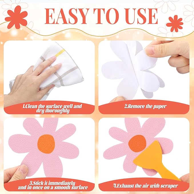24 Pcs Flower Non Slip Bathtub Sticker Daisy Skidproof Shower Sticker Anti Slip Shower Decals Bathe Treads Adhesive Appliques Scraper Bright Flower Adhesive Decal for Bathroom Decor