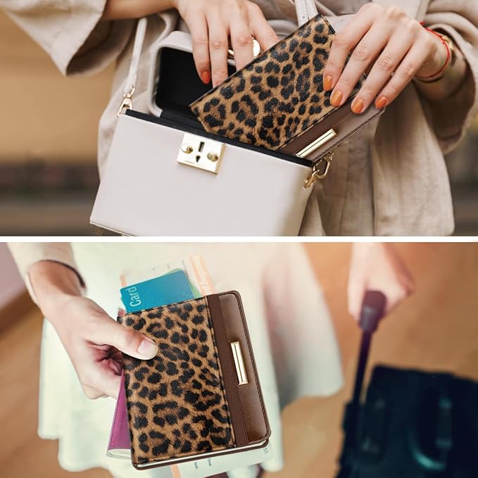 Coco Rossi Passport Holder for Travel Women Slim RFID Passport Cover Wallet | Travel Essentials, Passport Book Holders, Passport Cover Case, Cheetah Print Texture, Cute, Thin, Spliced Design, Leopard