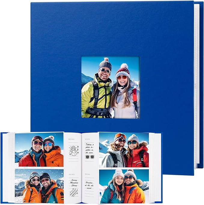 4x6 Photo Album Holds 240 Photos with Writing Space, Leather Cover Picture Book with Front Window for Family Wedding Baby Travel & Graduation Memories, Blue