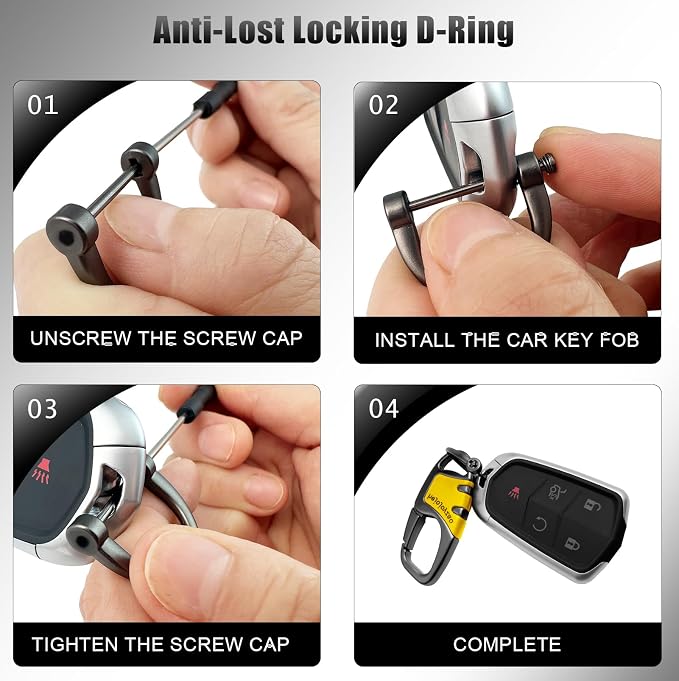 Keychain Carabiner Clip,Heavy Duty Belt Loop Car Key Ring Holder | Durable metal build, mens EDC accessory, 4 key rings, secure locking D-ring, fits belt loops, holds home, car key fobs