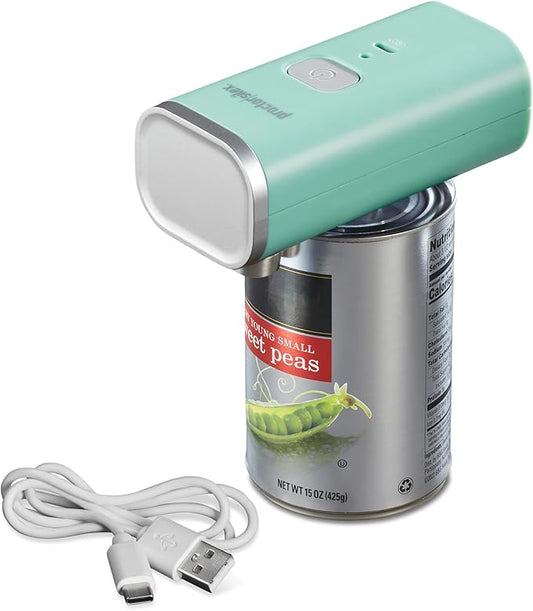 Proctor Silex Automatic Electric Can Opener, Hands Free Cordless Operation & USB Rechargeable, Self-Aligning, Cut Smooth Touch Lid Edges, Compact and Easy to Store, Mint