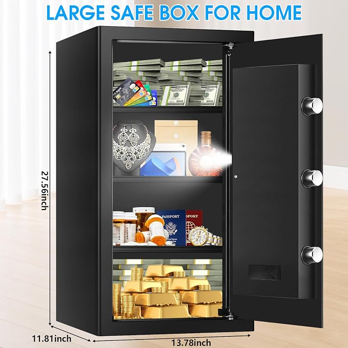 6.1 Cuft Large Fireproof Safe for Documents, Digital Security Personal Safety Box with Programmable Keypad, Spare Keys and Removable Shelf, Anti-Theft Fire Safe Box for Home Money Firearm Medicine