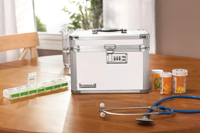 Vaultz Combination Lock Box - 7.25 x 10 x 7.75 Inch Safe Boxes for Money, Documents & Medicine - White
