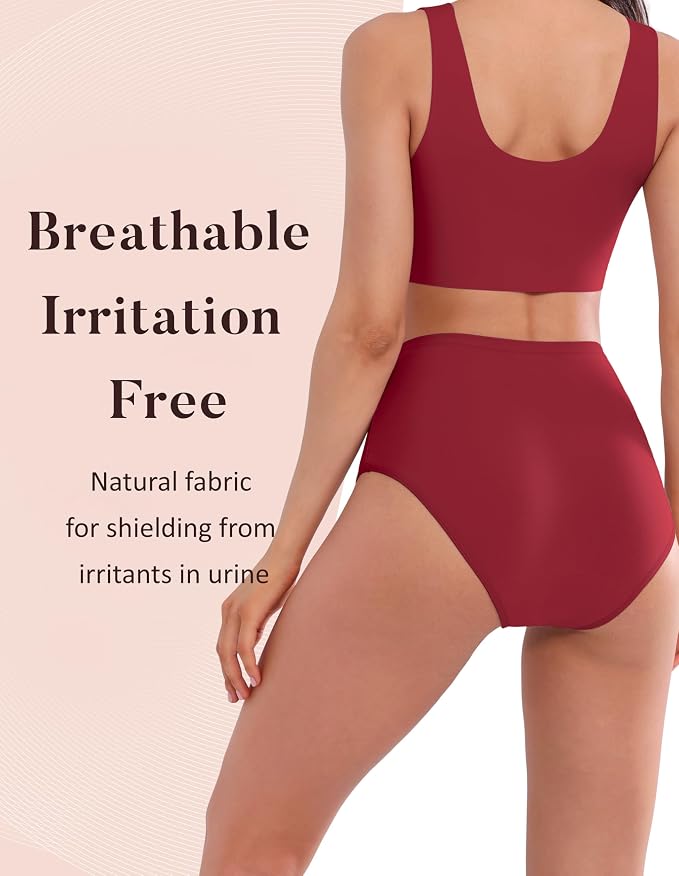 AIRCUTE Washable Urinary Incontinence Protective Underwear for Women Leak Proof Absorbent Reusable Panties 60ML 1 Pack (Rose Red, X-Large)