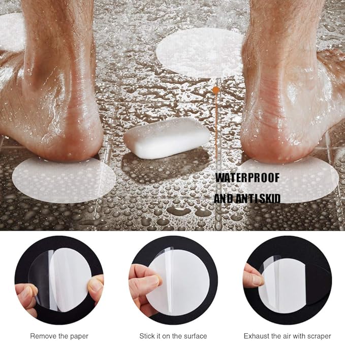 Bathtub Stickers Non-Slip, 12PCS Safety Shower Treads Adhesive Appliques with Premium Scraper (White)