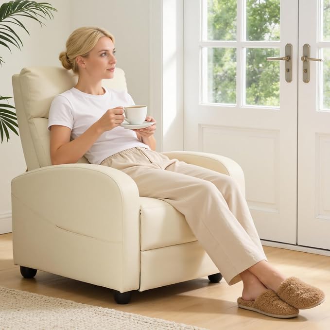 OLIXIS Recliner Chair for Adults, Home Theater Seating with Lumbar Support | Fabric Reclining Sofa for Adults, Sofa Chair Seat, Living Room, Recliners, Beige