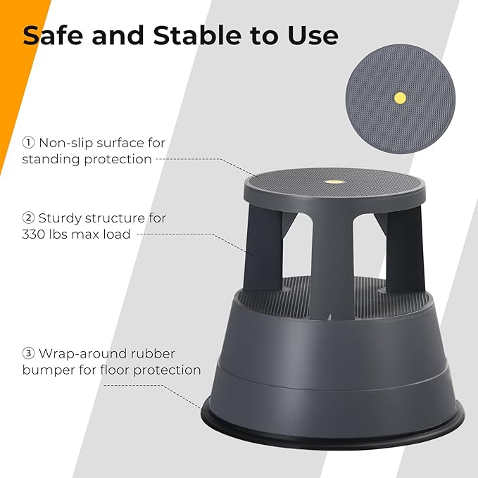 Giantex Rolling Step Stool, Library Stool w/Non-Slip Platform, Thick Rubber Ring, Outdoor Indoor Portable Round Step Stools with Wheels for Adults, Seniors, Kids, Max Load 330 lbs