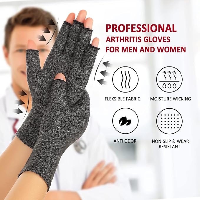 Premium Bamboo Gloves Fingerless Compression Wrap for Hand Pain and Osteoarthritis Men and Women