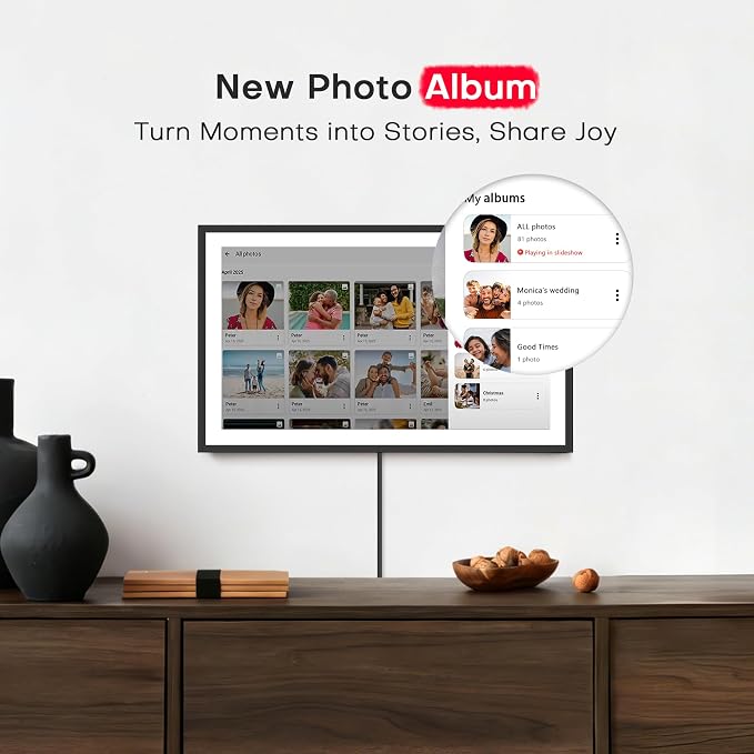 Frameo 15.6" Digital Picture Frame WiFi, Large Digital Photo Frame WiFi, 1920 * 1080 IPS FHD Touchscreen, 32GB Storage, Instant Share Photo Video, Wall-Mountable & Tabletop Display, Gift for Mom