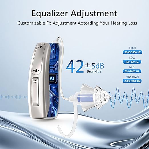 Rechargeable Bluetooth Hearing Aids for Seniors - APP Controlled, Noise Cancelling, Wireless Music Streaming, Hands-Free Phone Calls, OTC Hearing Devices (Gold Violet Clip)