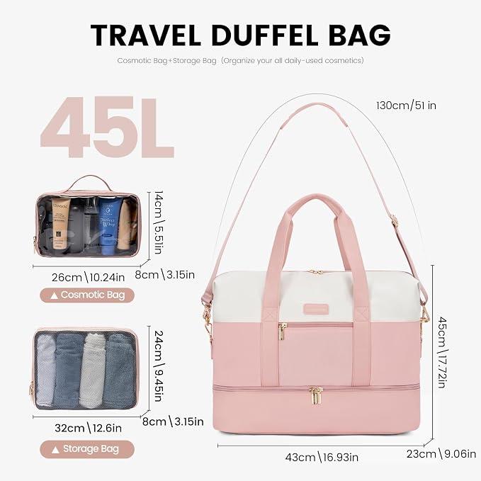 LOVEVOOK Weekender Bag for Women, Large Duffle Bag for Travel with 2 Packing Cubes, Carry on Overnight Bag with Shoe Compartment, Mom Hospital Bags for Labor and Delivery
