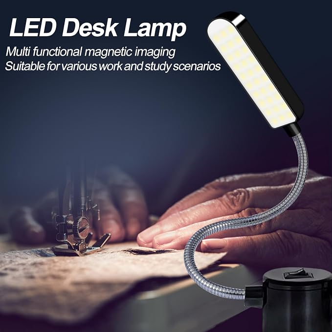 Sewing Machine Light LED Lighting (30LEDs) 6 Watt Multifunctional Flexible Gooseneck Arm Work Lamp with Magnetic Mounting Base for Workbench Lathe Drill Press 2 Pack