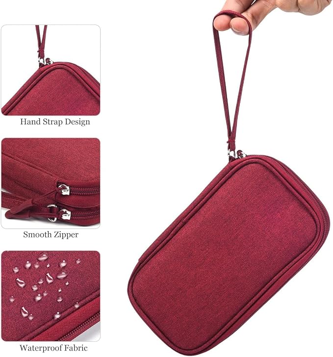 CAOODKDK Electronics Accessories Organizer Pouch Bag, Travel Universal Organizer for Cable, Charger, Phone, SD Card, Business Travel Gadget Bag (Wine Red)