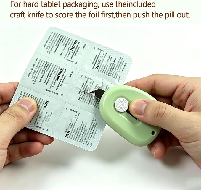 Portable Pill Popper Pill Taker Tool, 2nd Gen, 2-Size Opener w Storage No-Touch Extractor for Arthritis Seniors Travel