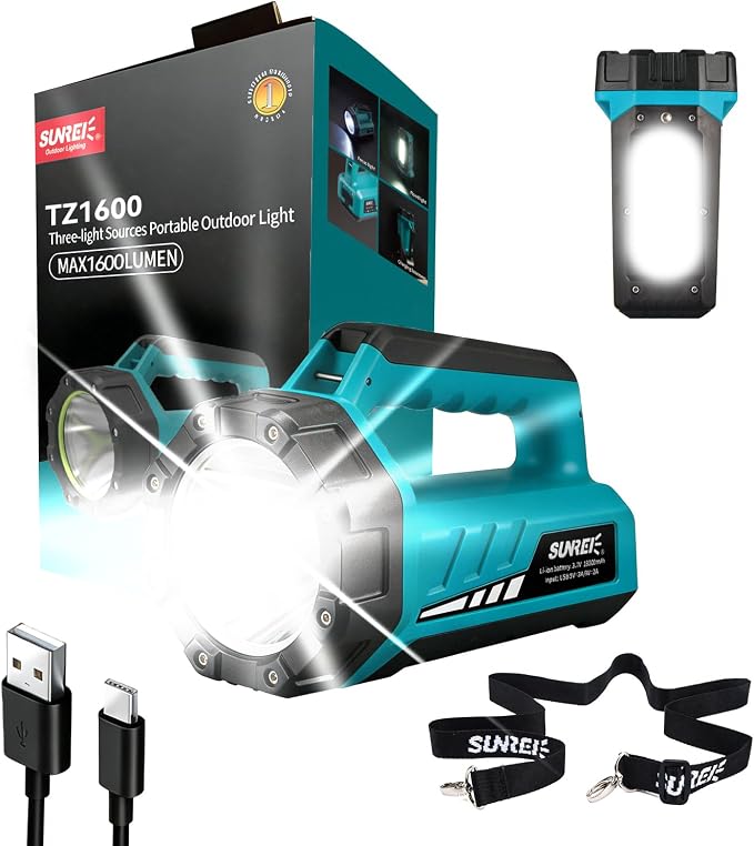 SUNREI Rechargeable LED 2000LM Flashlight, 8 Light Modes Portable Camping Lantern, 18000mAh Power Bank, IP67 Waterproof for Emergencies Power Outages, Hurricane Emergency, Hiking, Home, etc