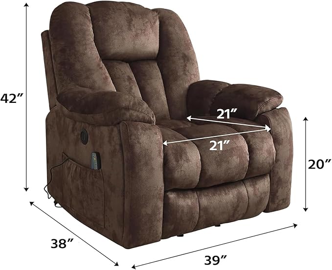 Power Lift Recliner Chair with Massage and Heat for Elderly, Overstuffed Wide Recliners, Heavy Duty and Safety Motion Reclining Mechanism with USB Ports, 2 Concealed Cup Holders, Chocolate
