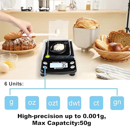 UNIWEIGH Digital Milligram Scale Accurate 0.001g/50g mg Scale for Powder | Precision scale for Jewelry,Gold,Gem,Reloading,Micro Gram Scale with 6 Units,Tare,Cal Weight,pocket scale with USB&battery