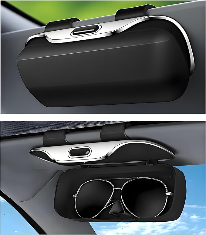 GDQ Sunglasses Holder for Car Visor Glasses Case|Car Sunglass Holder|Eyeglass Holder|Press Silent Shockproof Dustproof (Brown)