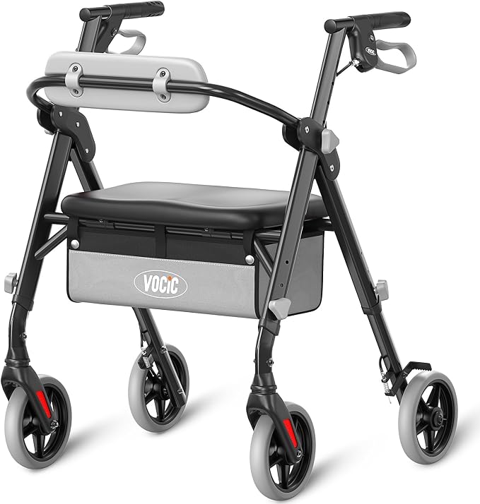 VOCIC Z11 Rollator Walkers for Seniors with Seat, 500 LBS Load, Ultra Wide | High-capacity support, 23" wide frame, ergonomic seat, dual brakes, and slim fold for home, shopping & daily walks, Black