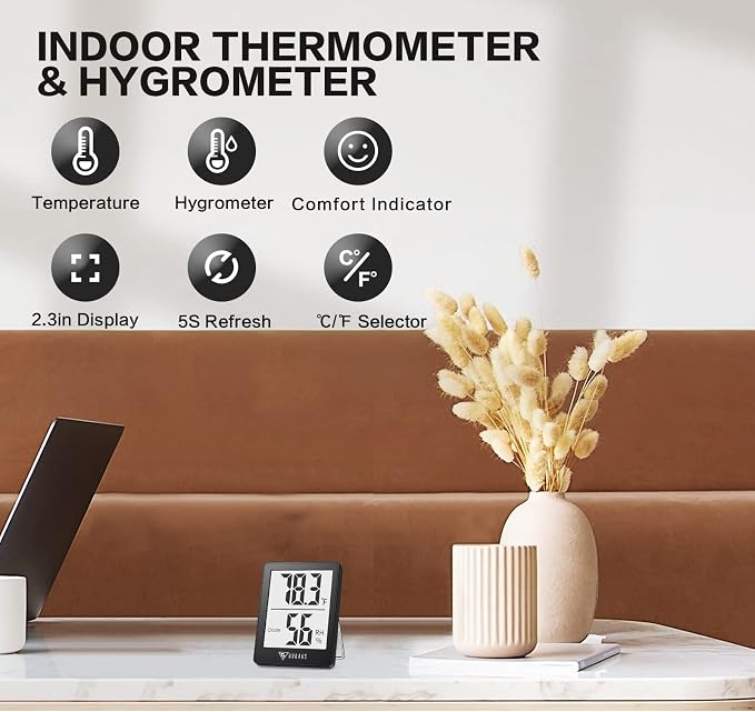 DOQAUS Digital Hygrometer Indoor Thermometer Humidity Meter, Black | Mini Room Thermometer, 5s Fast Refresh, Accurate Temperature and Humidity Monitor for House, Baby Room, Greenhouse, Incubator