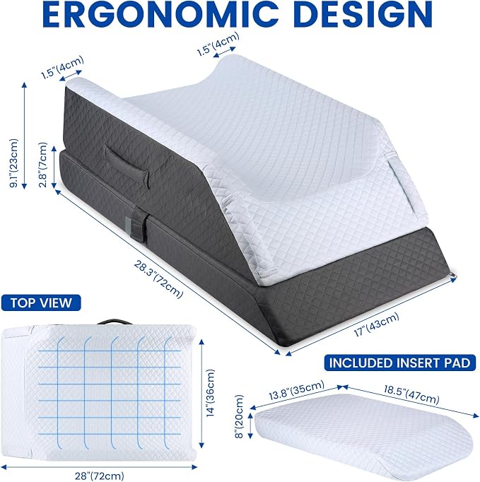 Cooling Leg Elevation Pillow, 3-Height Adjustable Leg Rest Support | Cooling fabric wedge pillow for both legs, knees & ankles, with memory foam comfort for post-surgery rest and swelling relief