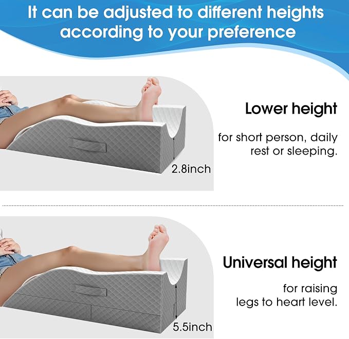 TranquilRelax Elevation Pillows for Leg After Surgery, Memory Foam Adjustable Wedge Pillow for Injury or Rest, Ankle Pillow for Sleeping Blood Circulation, Grey/Single Leg
