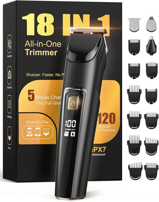 Beard Trimmer for Men, All-in-One Electric Razor & Hair Clipper, Waterproof Cordless Mustache Grooming Kit, Rechargeable Beard Hair Nose Ear & Body Trimmer, Face Shaver, Gifts for Men Husband Father
