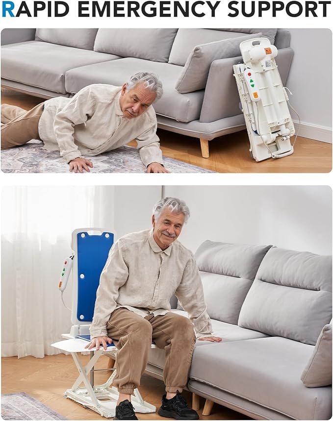 HUANUO 2-in-1 Electric Chair Lift for Elderly – Floor Lift & IP68 Waterproof Bath Lift for Tub, Foldable, 308 lbs Capacity, Remote Control, Height Adjustable 2.3"-18.9", for Fall Recovery & Home Care