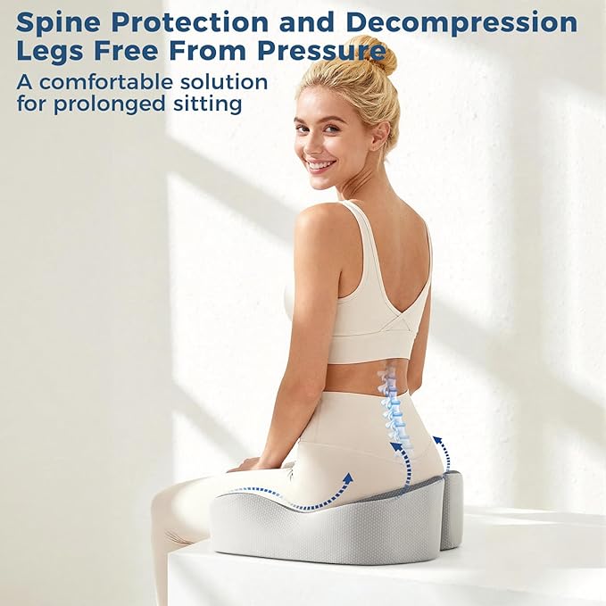 Seat Cushion for Office Chair with Adjustable Loft, Thick Memory Foam Chair Cushion for Back & Sciatica Tailbone Coccyx Pain Relief on Home Chair, Ergonomic Wheelchair Desk Pillow Hip Shaping Support
