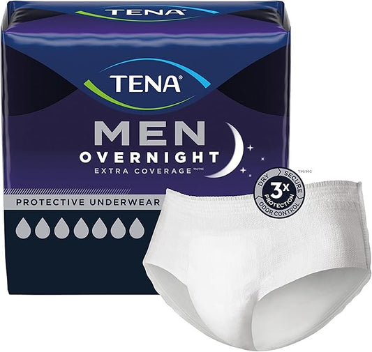 Tena Men Overnight Extra Coverage Incontinence Underwear, Masculine and Discreet, S/M, 56 Count (Waist Size 34in-50in)