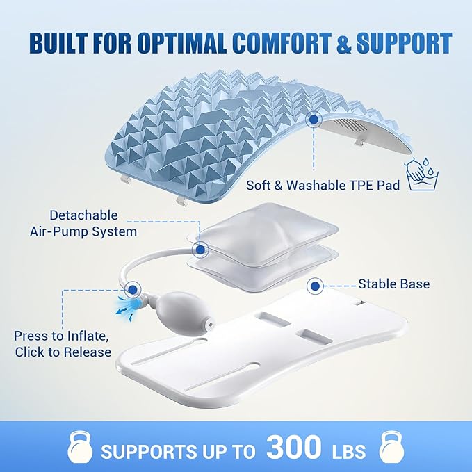 Back Stretcher for Lower Back Pain Relief, Adjustable Lumbar Support Board with Acupressure Points, Back Stretcher Board for Scoliosis, Spine Decompression Support