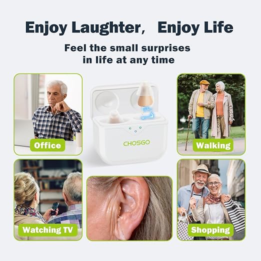 Hearing Aids for Seniors, Smallest In-Ear Mini OTC Hearing Aids for Women, Rechargeable Hearing Amplifier Adults with Noise Cancellation In-Ear Design, Comfort Fit and Charging Box, Beige